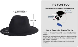 NC Two-Colors Patchwork Fedora Hats with M Leather Band Women Party Felted Bowler Cap Casual Men Wide Brim Church Fedoras (Black and Camel)