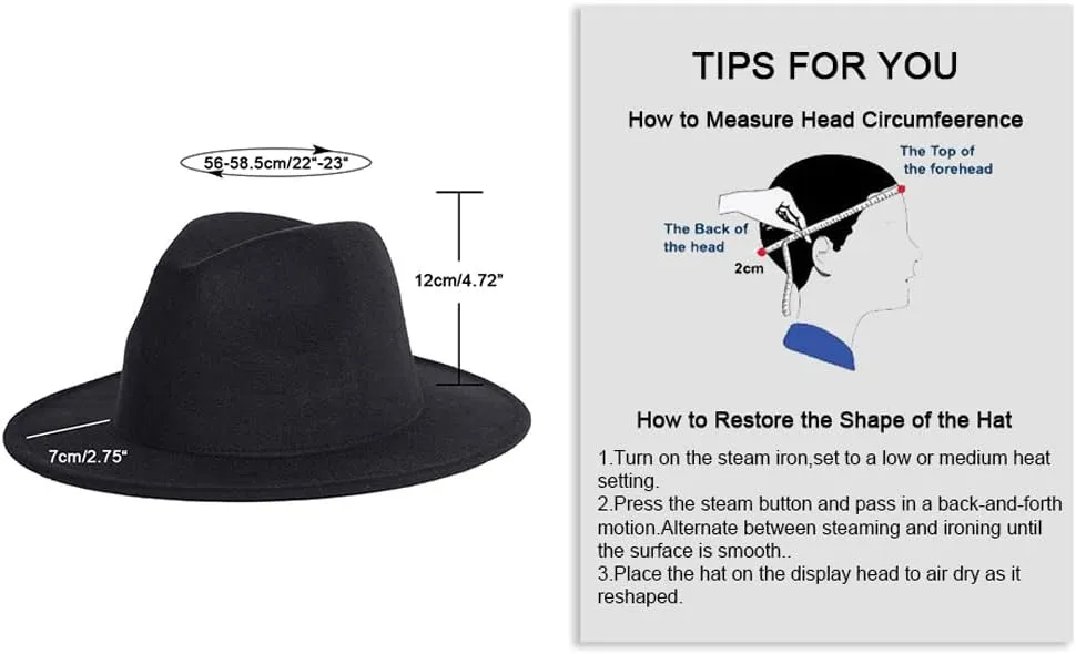 NC Two-Colors Patchwork Fedora Hats with M Leather Band Women Party Felted Bowler Cap Casual Men Wide Brim Church Fedoras (Black and Camel)