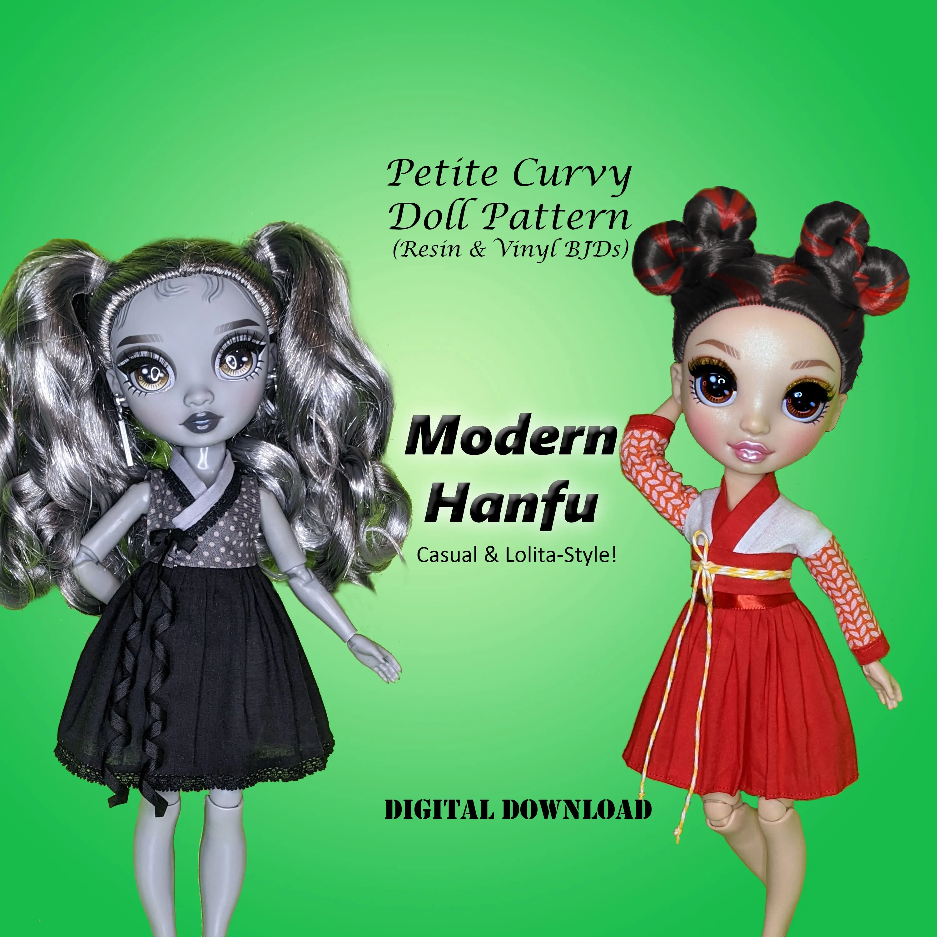 PC 11" Fashion Doll Lunar New Year Bargain Bundle - Chinese Qipao, Japanese Kimono, Korean Hanbok dresses - Downloadable RAD Doll Clothes PDF Sewing Patterns