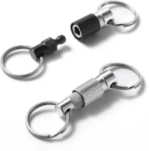 Quick Release Keychain for Men, Detachable Key Ring Quick Release, Quick Pull Apart Keyring with 2 Split Rings, Metal Safety Keychain for Car Purse Bag Accessories (Black Silver, 2Pack)