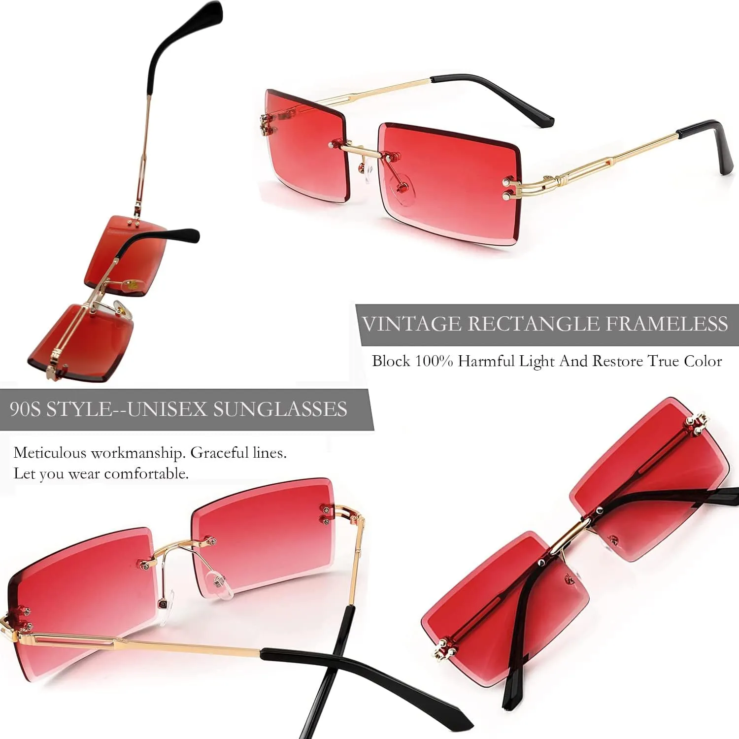 Rectangle Sunglasses for Women Men Fashion Retro Rimless Frameless Tinted Lens Sun Glasses Shades 2025 Stylish