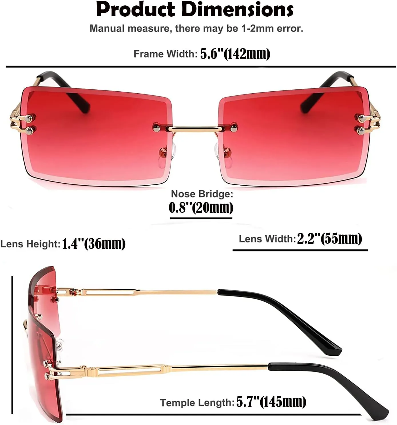 Rectangle Sunglasses for Women Men Fashion Retro Rimless Frameless Tinted Lens Sun Glasses Shades 2025 Stylish