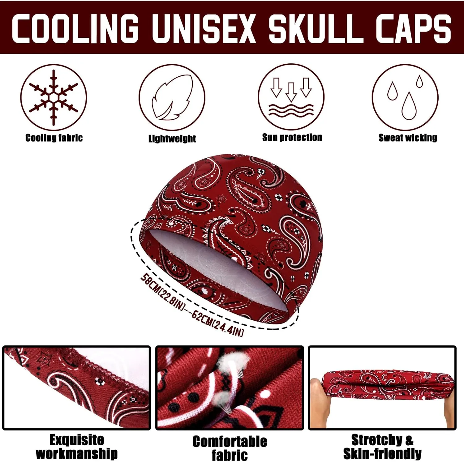Retisee 30 Pcs Cooling Skull Cap Bulk Helmet Liner Hard Hat Liner Cycling Wicking Beanie Outdoor Head Wrap for Men Women