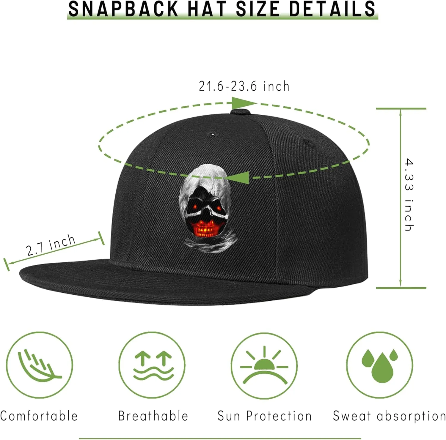 Skull Hats Rose Hat Snapback Hat for Men Skeleton Flower Mens Horror Baseball Cap Flat Bill Brim Snap Backpack Hat Boy