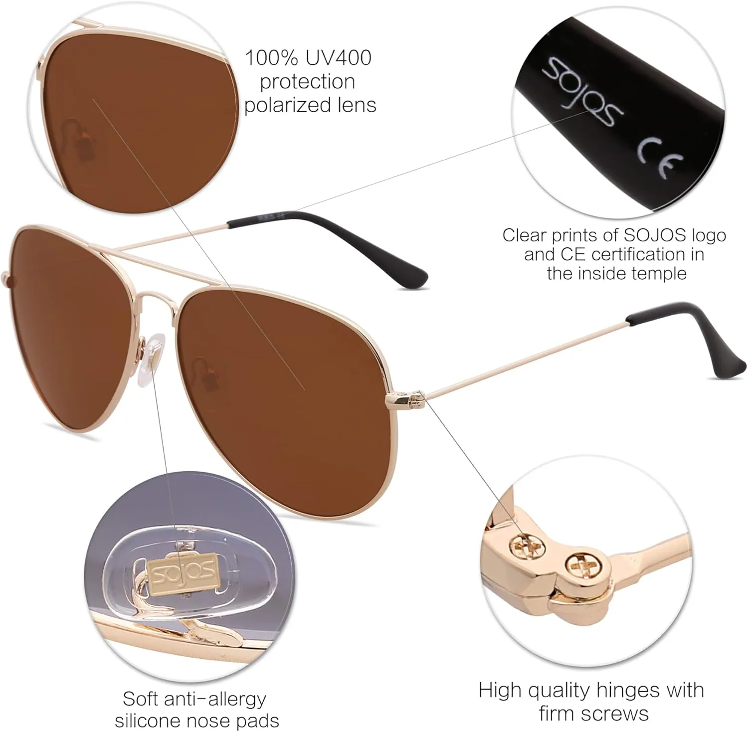 SOJOS Classic Aviator Polarized Sunglasses for Men Women Vintage Retro Style