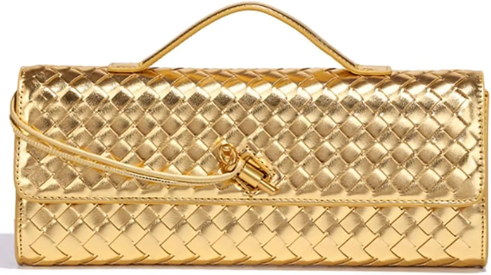 Trendy Woven Evening Clutch Purses Women Underarm Shoulder Handbag Cute Satchels Crossbody Purse PU Leather Wallet