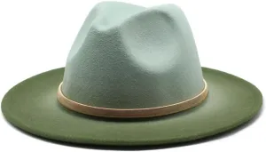 Two-Tone Fedora Hat, Purple Crown with Black Brim, Gold Metal Band Accent