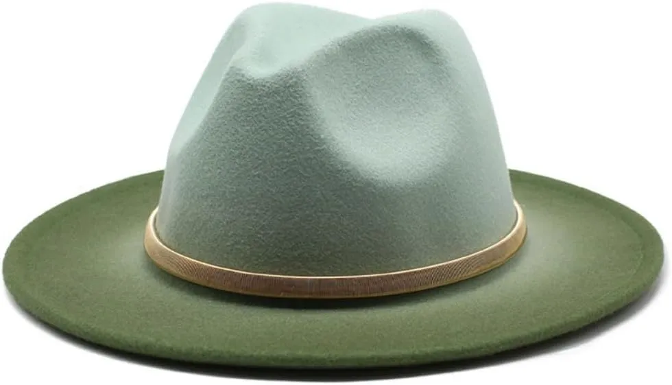 Two-Tone Fedora Hat, Purple Crown with Black Brim, Gold Metal Band Accent