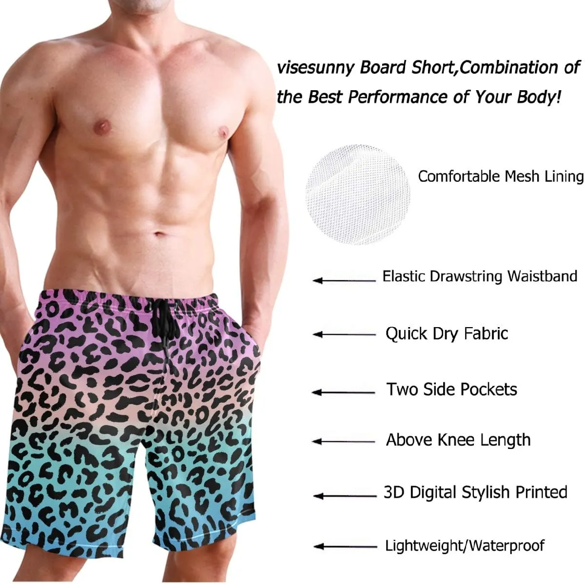 visesunny Men Swim Trunks Swimming Beach Surfing Board Shorts Swimwear Quick Dry Mesh Lining Bathing Suits with Pockets