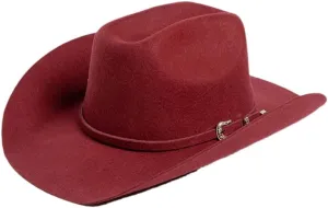 Women's Wool Shape Top Hat Belt Woolen Curling Wide Brim Fedora Hat Unisex Western Cowboy Cap Wine Red 56-58cm