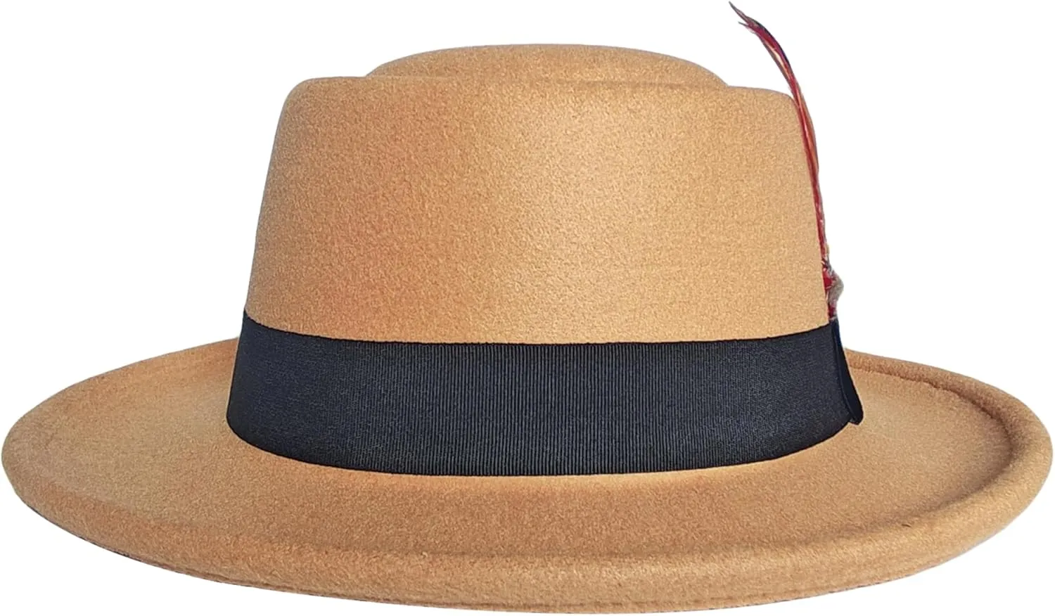 Wool Felt Fedora Hats for Women Men, Wide Brim Flat Top Hat Porkpie Hat, Jazz Hat with Feather Unisex